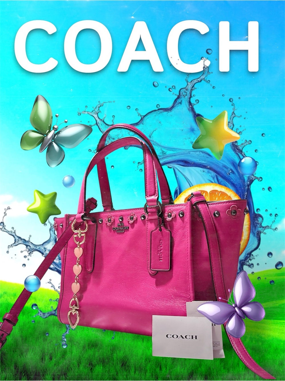COACH Y2K soho shoulder bag Hot Pink Leather Tote handbag crossbody purse - Picture 3 of 17